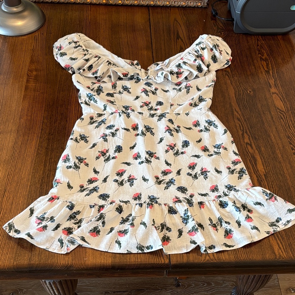 Flirty Olivaceous Floral Off-Shoulder Dress